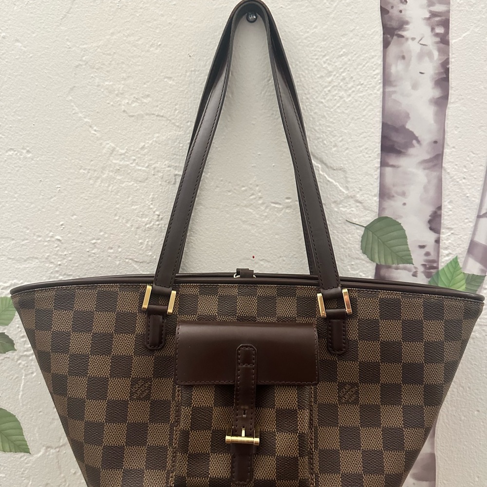 LV Damier Ebene Monesque PM Checkered Brown Tote Bag
